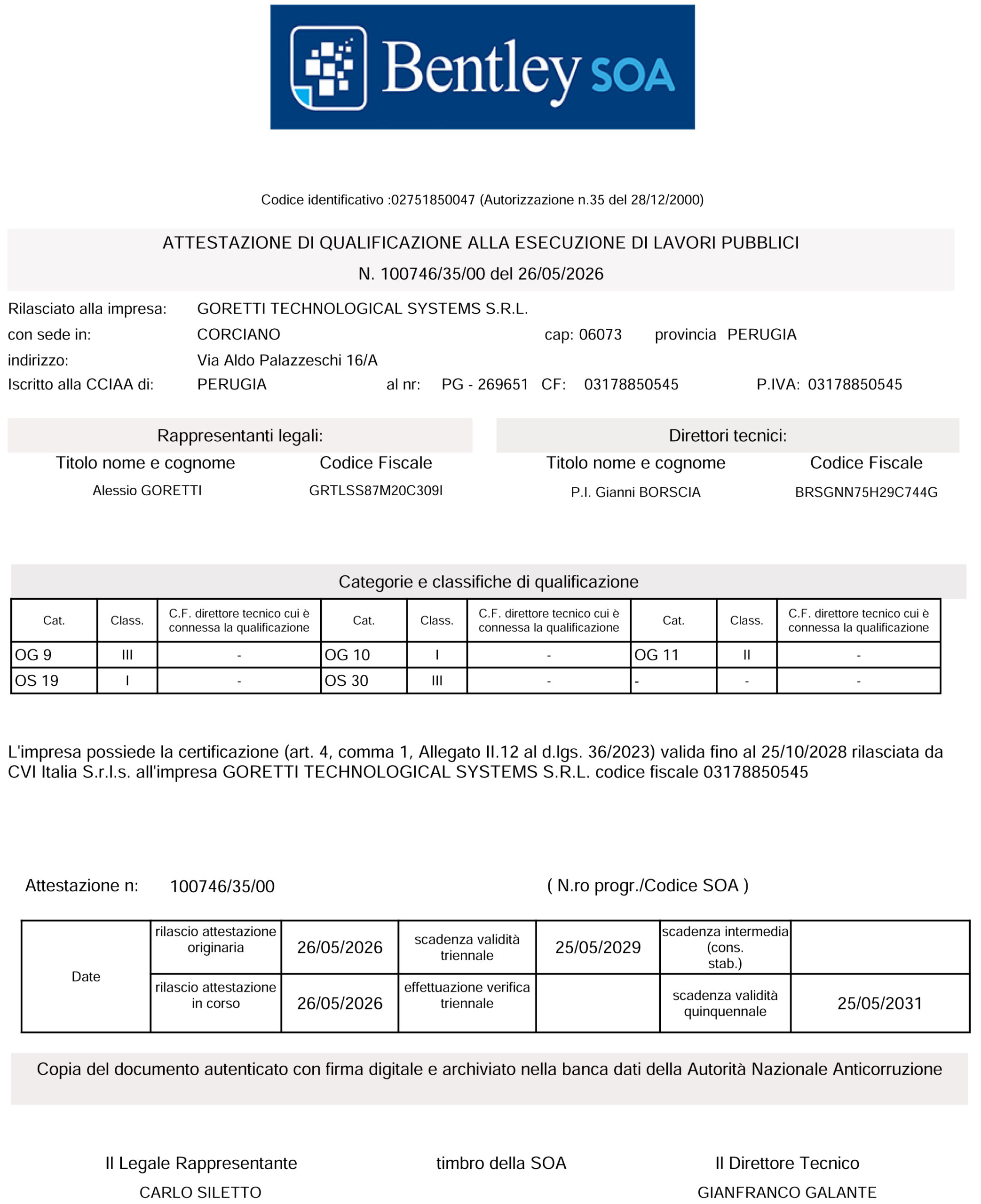 SOA 100746 - GORETTI TECHNOLOGICAL SYSTEMS S.R.L.